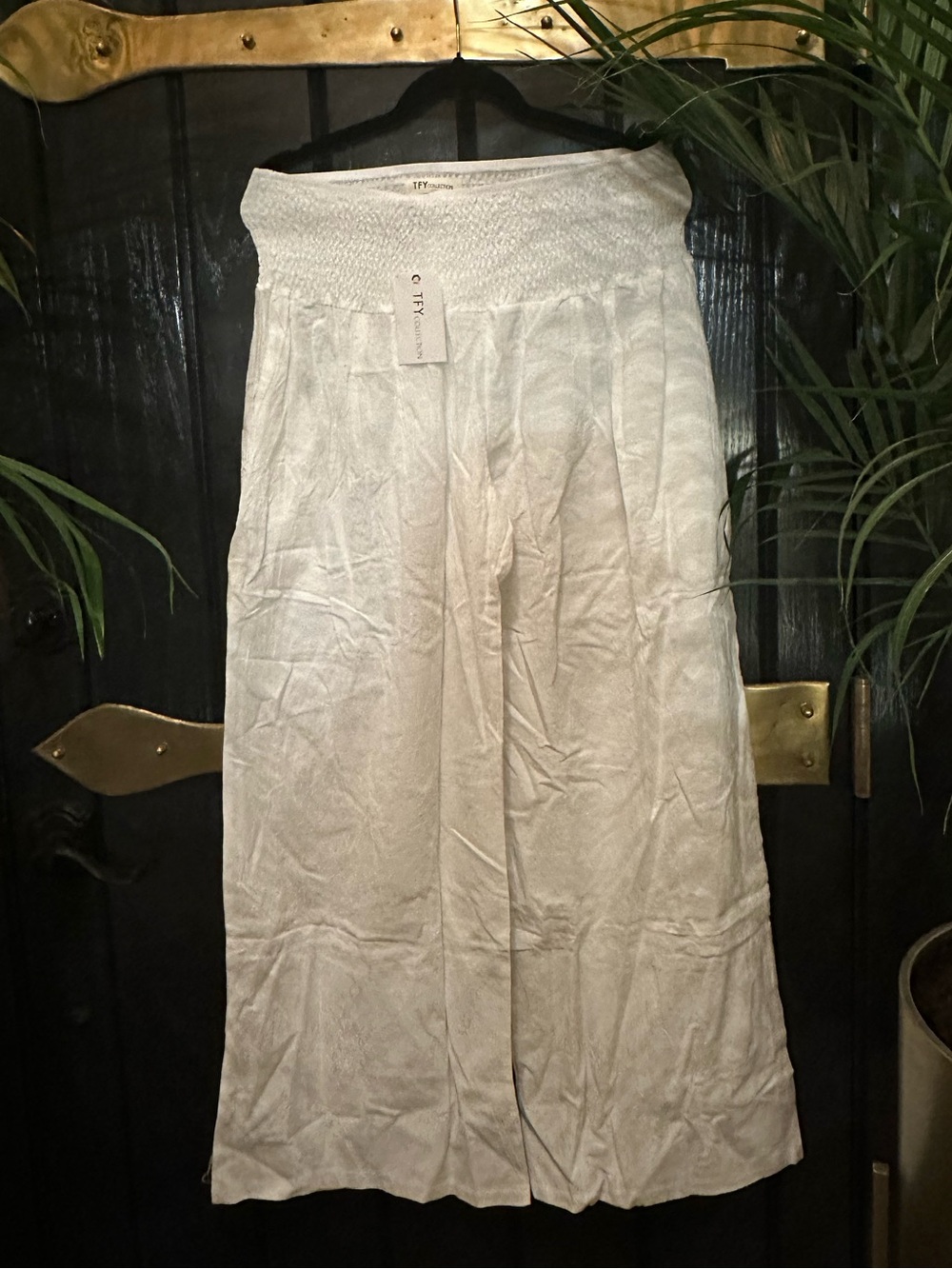 NWT TFY COLLECTION White Wide-Leg 100% Cotton Gauze Summer Beach Pants Boho Sz S